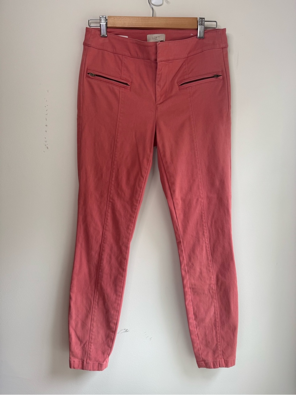 LOFT Coral Skinny Pants with Zip Pockets
